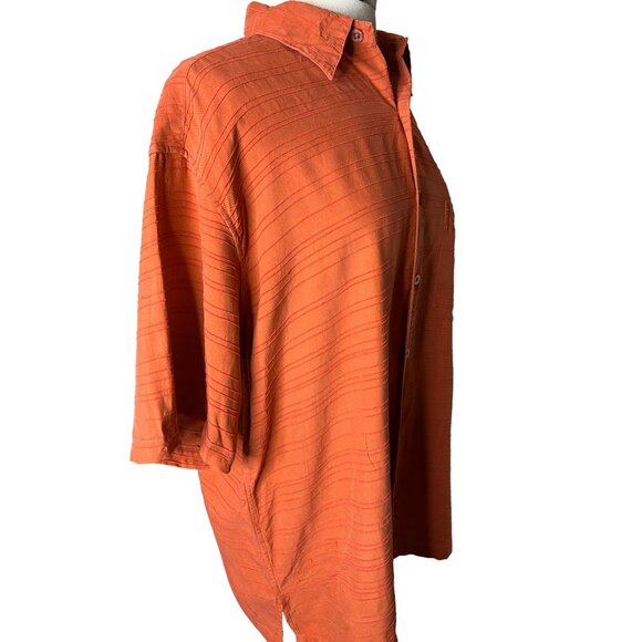 Tori Richards men’s orange large button short sleeve collar textured silk casual - Picture 2 of 14